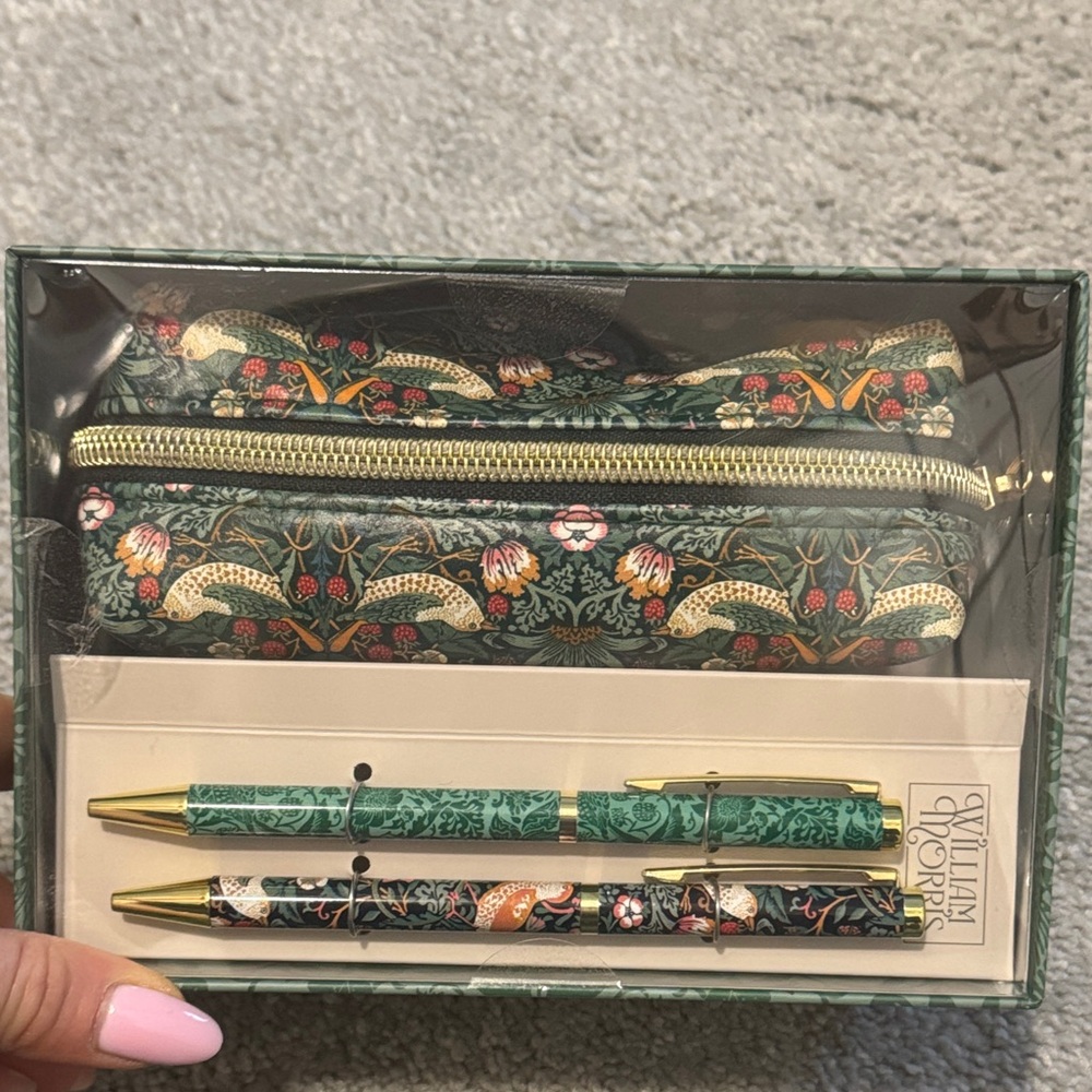 Floral Pen Set with Case - Green and Gold